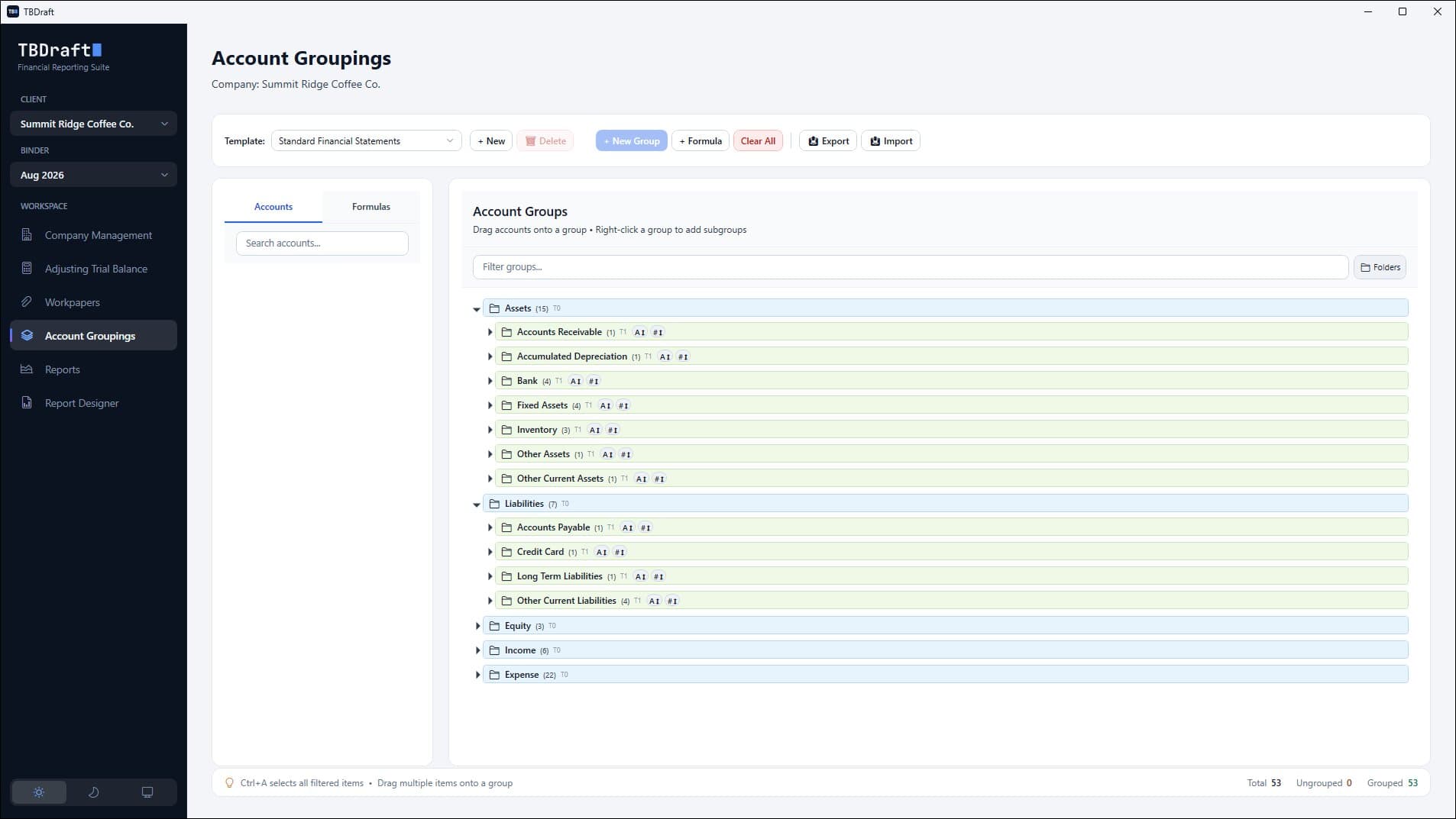 Flexible Account Groupings screenshot