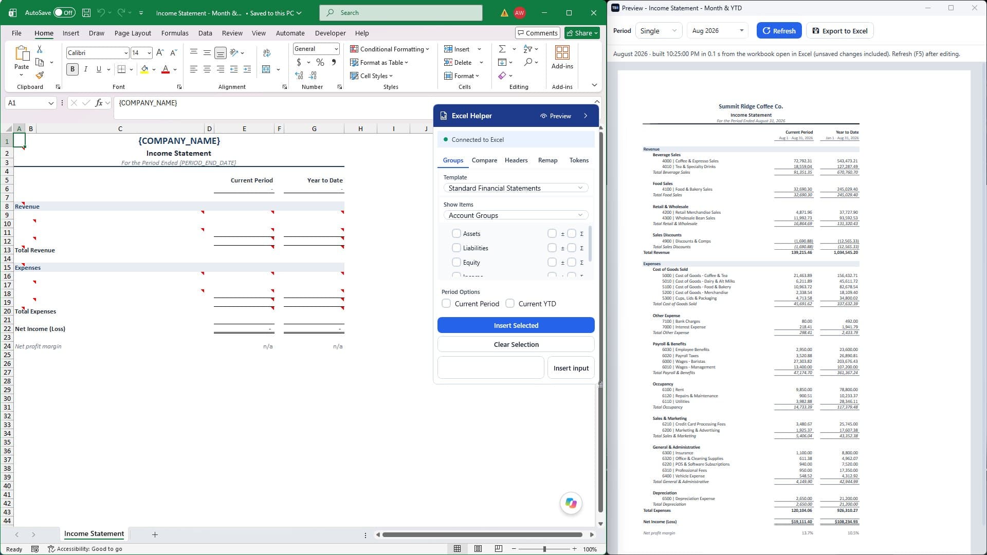 Reports Designed in Excel screenshot